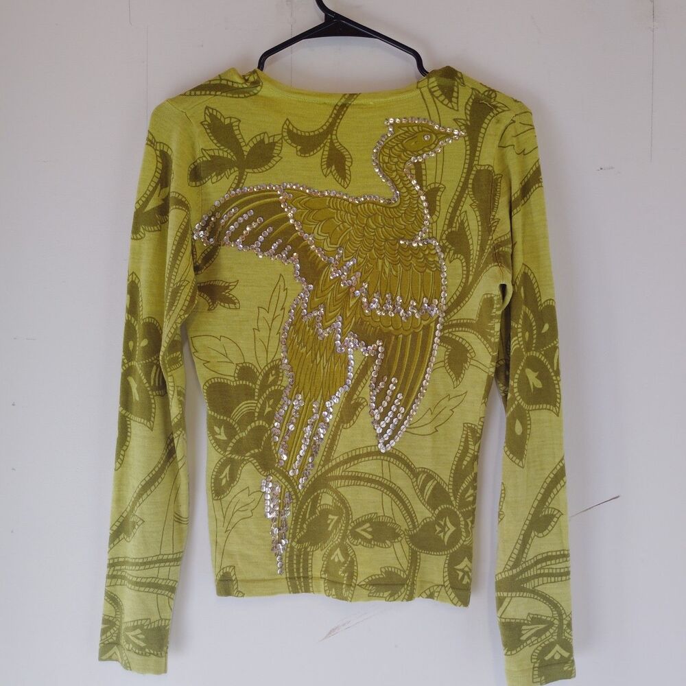 Charlotte Tarantola wool blend novelty print cardigan sweater Sz S - Picture 8 of 12